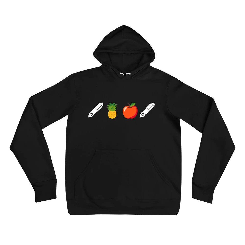 Hoodie with the phrase '🖋🍍🍎🖋' printed on the front