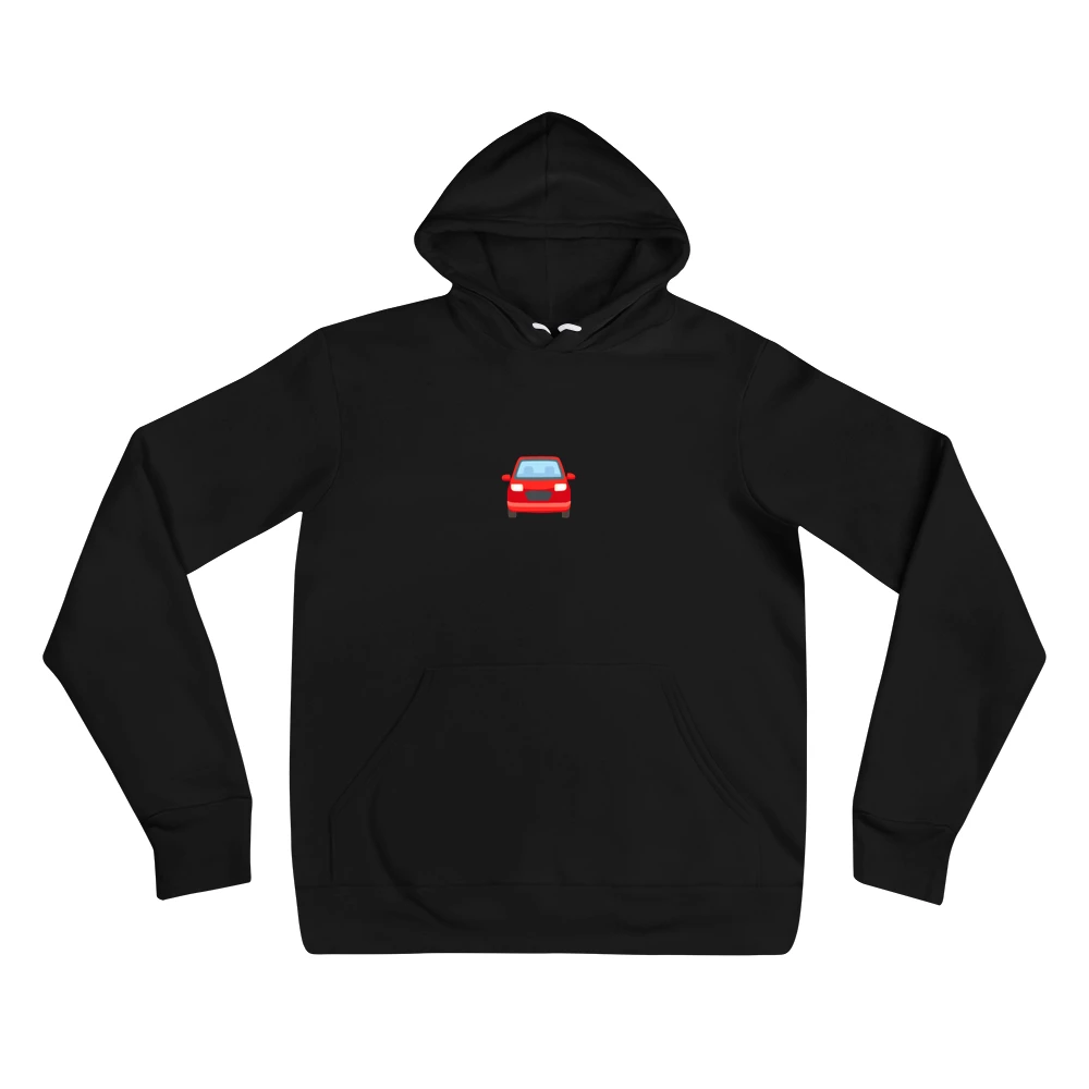 Hoodie with the phrase '🚘' printed on the front