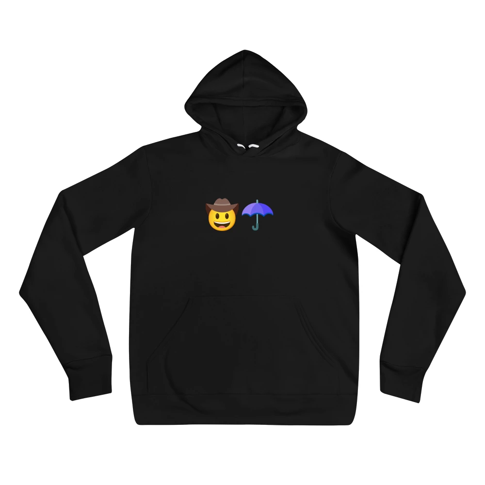 Hoodie with the phrase '🤠☂️' printed on the front