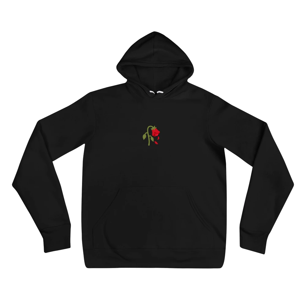 Hoodie with the phrase '🥀' printed on the front