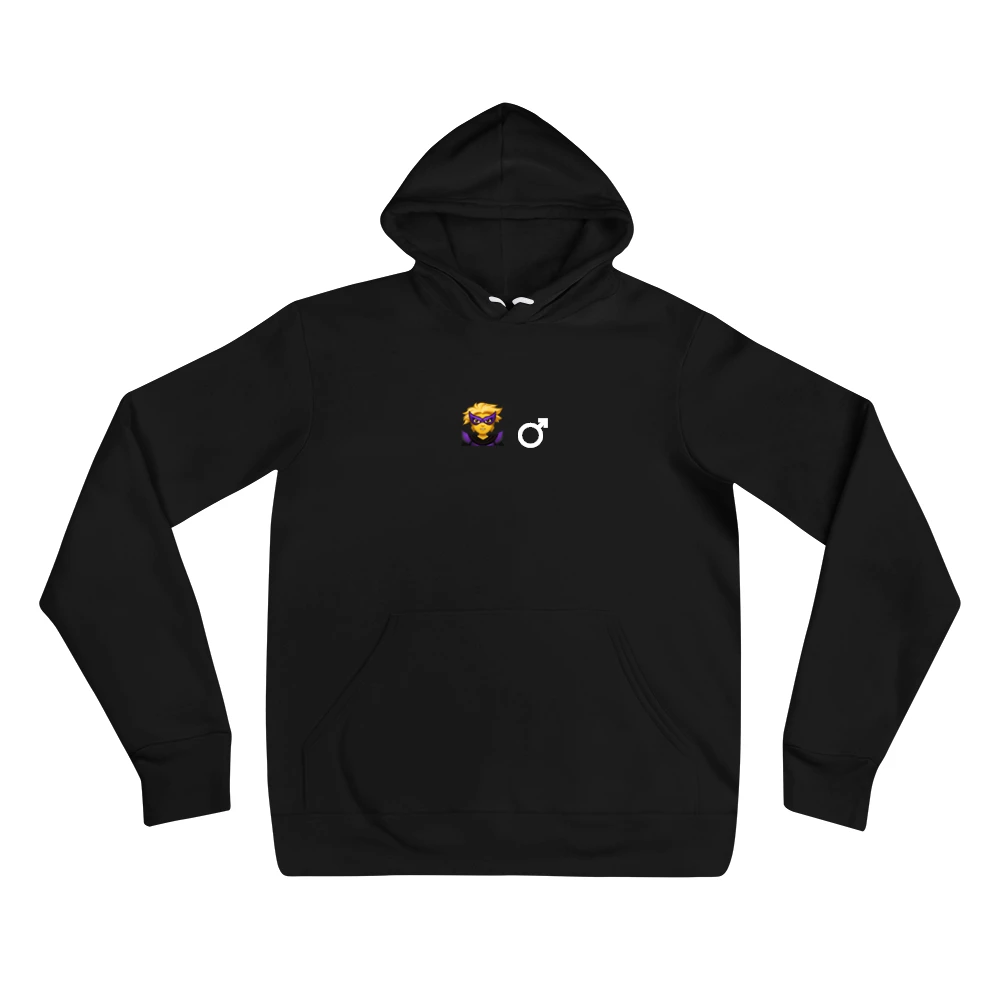 Hoodie with the phrase '🦹 ♂️' printed on the front