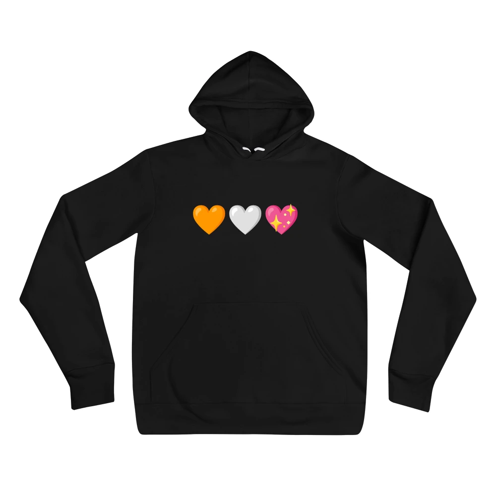 Hoodie with the phrase '🧡🤍💖' printed on the front