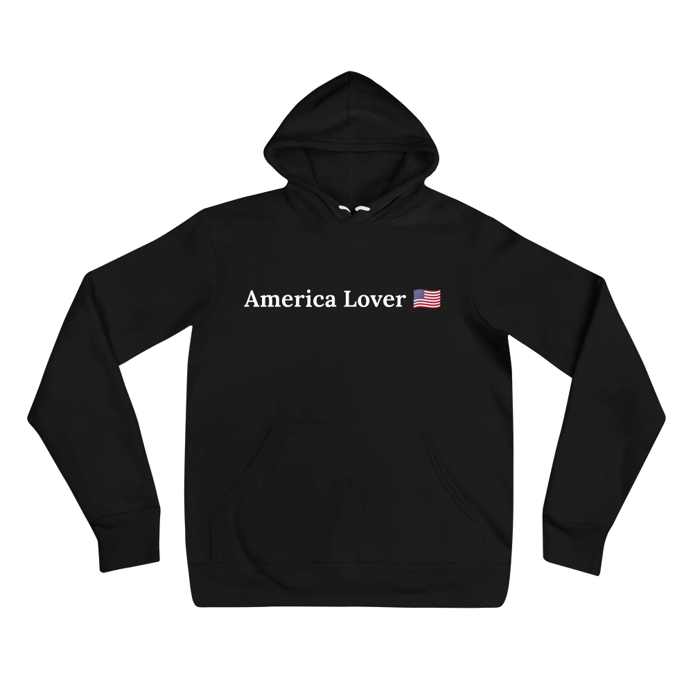 Hoodie with the phrase 'America Lover 🇺🇸' printed on the front