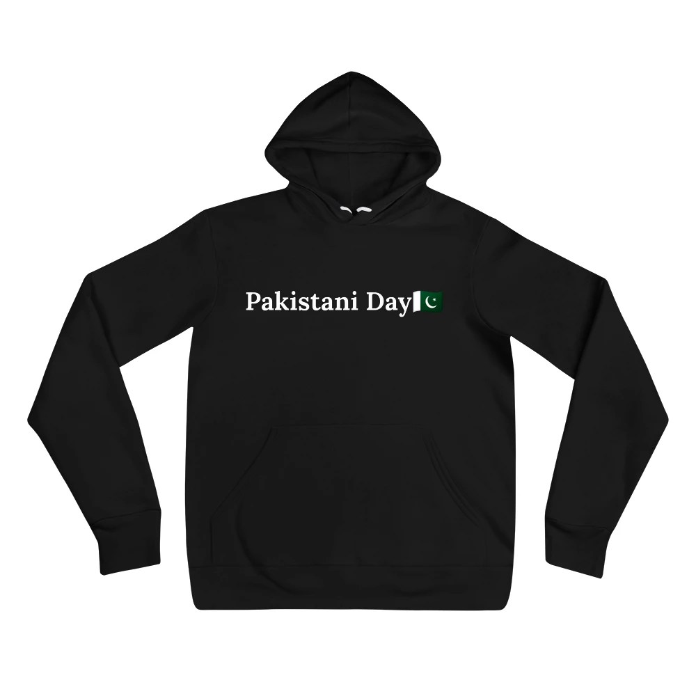 Hoodie with the phrase 'Pakistani Day🇵🇰' printed on the front