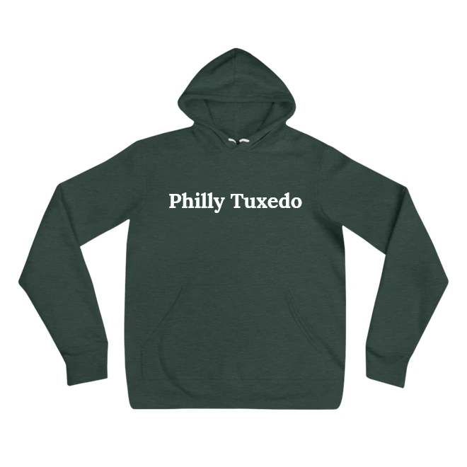 Hoodie with the phrase 'Philly Tuxedo' printed on the front