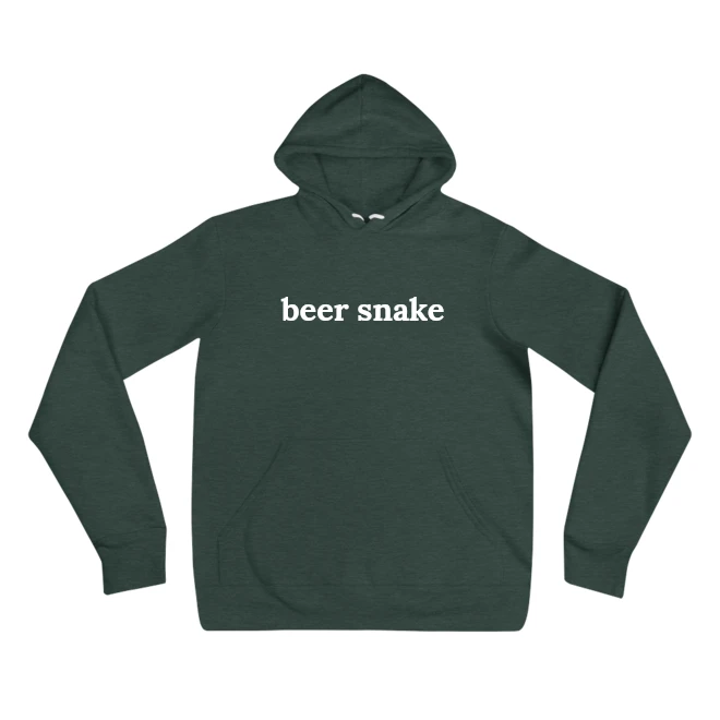Hoodie with the phrase 'beer snake' printed on the front