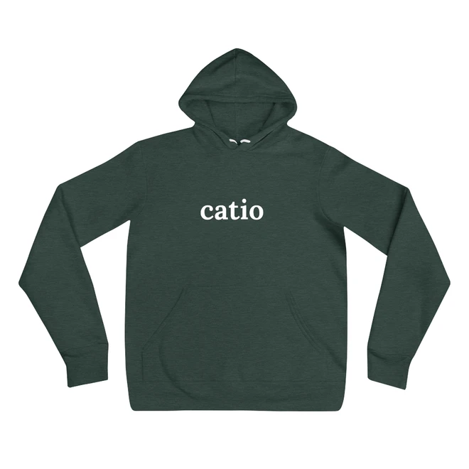 Hoodie with the phrase 'catio' printed on the front