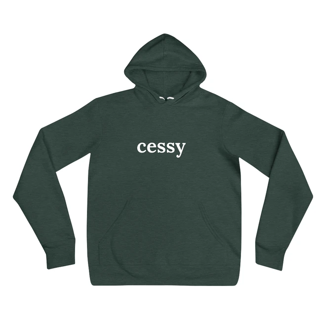 Hoodie with the phrase 'cessy' printed on the front