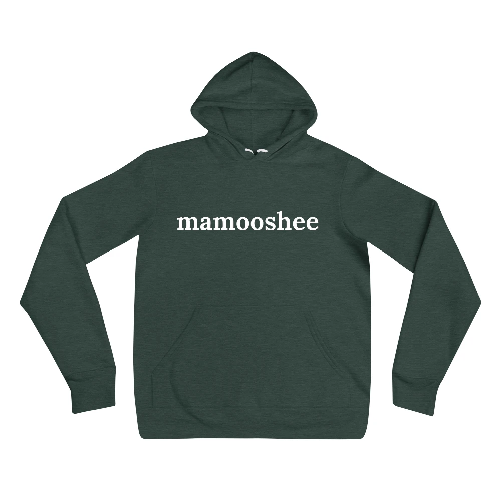 Hoodie with the phrase 'mamooshee' printed on the front