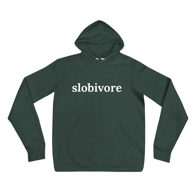 Hoodie with the phrase 'slobivore' printed on the front