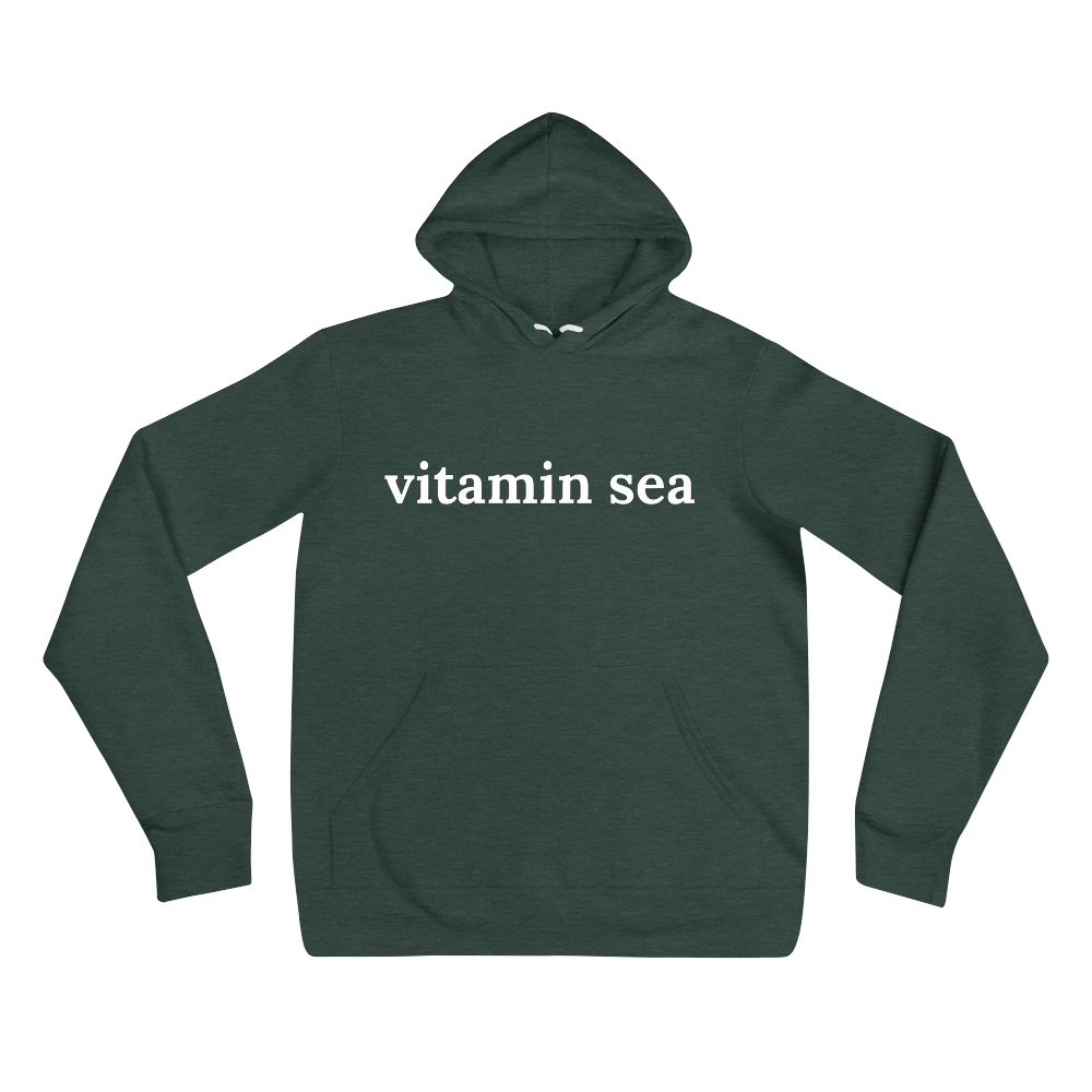 Hoodie with the phrase 'vitamin sea' printed on the front