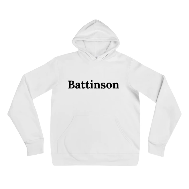 Hoodie with the phrase 'Battinson' printed on the front