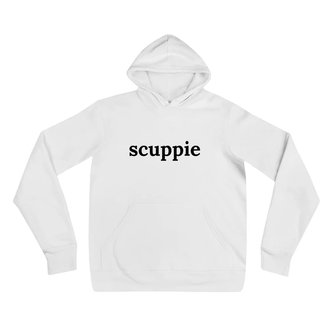 Hoodie with the phrase 'scuppie' printed on the front