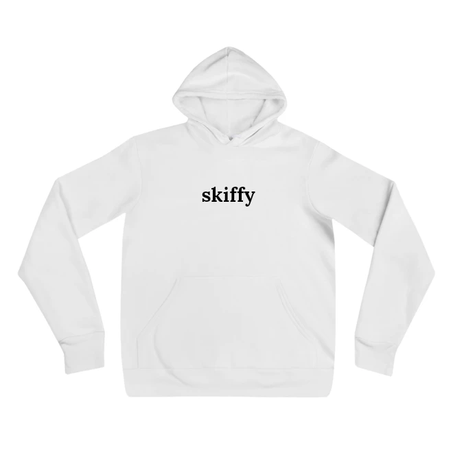 Hoodie with the phrase 'skiffy' printed on the front