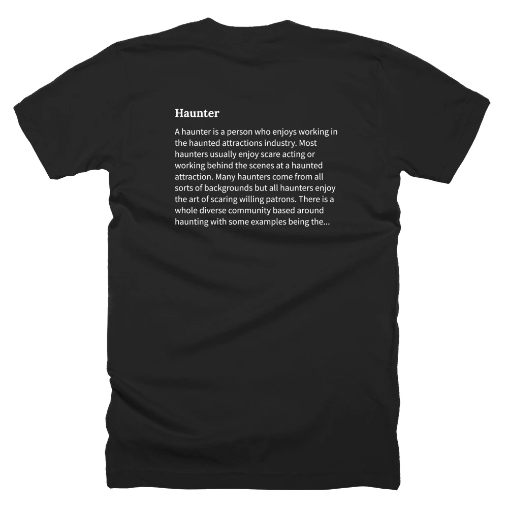 T-shirt with a definition of 'Haunter' printed on the back