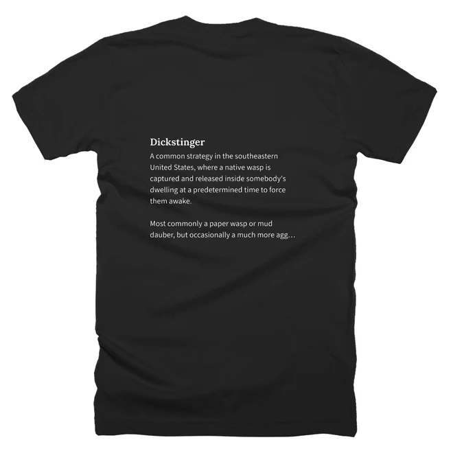 T-shirt with a definition of 'Dickstinger' printed on the back