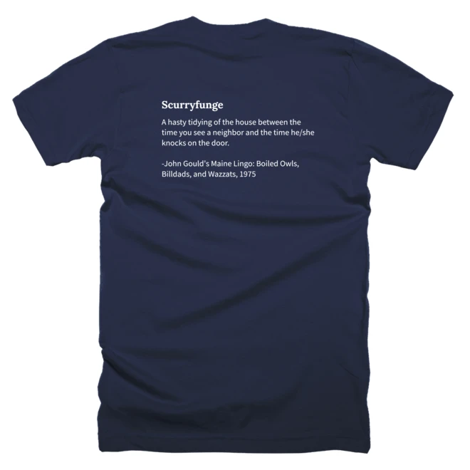 T-shirt with a definition of 'Scurryfunge' printed on the back
