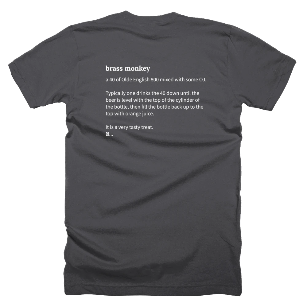 T-shirt with a definition of 'brass monkey' printed on the back