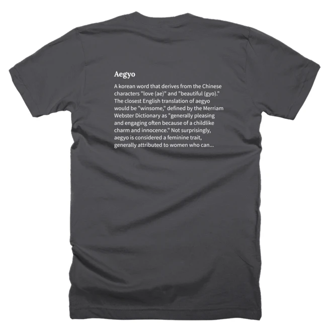 T-shirt with a definition of 'Aegyo' printed on the back