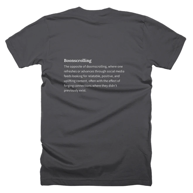 T-shirt with a definition of 'Boonscrolling' printed on the back