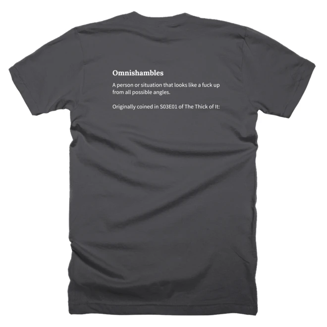 T-shirt with a definition of 'Omnishambles' printed on the back