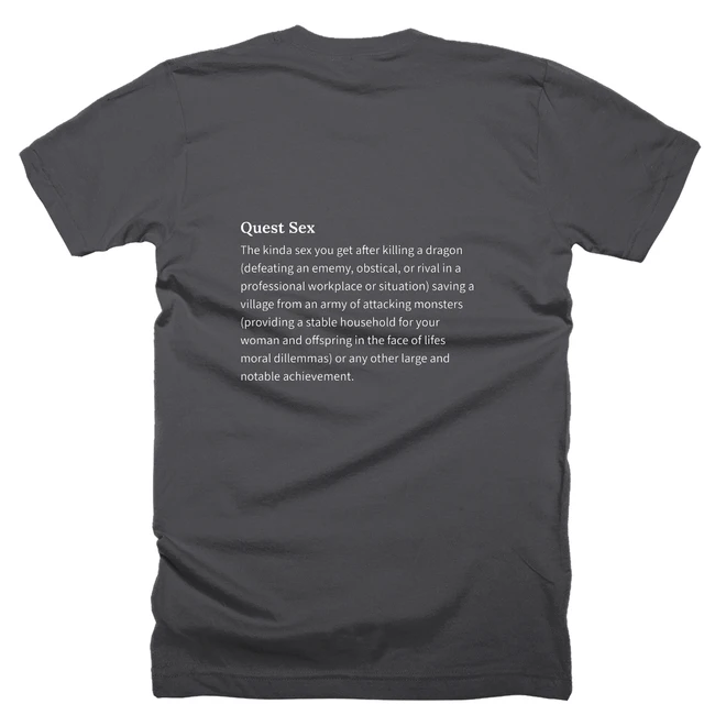 T-shirt with a definition of 'Quest Sex' printed on the back