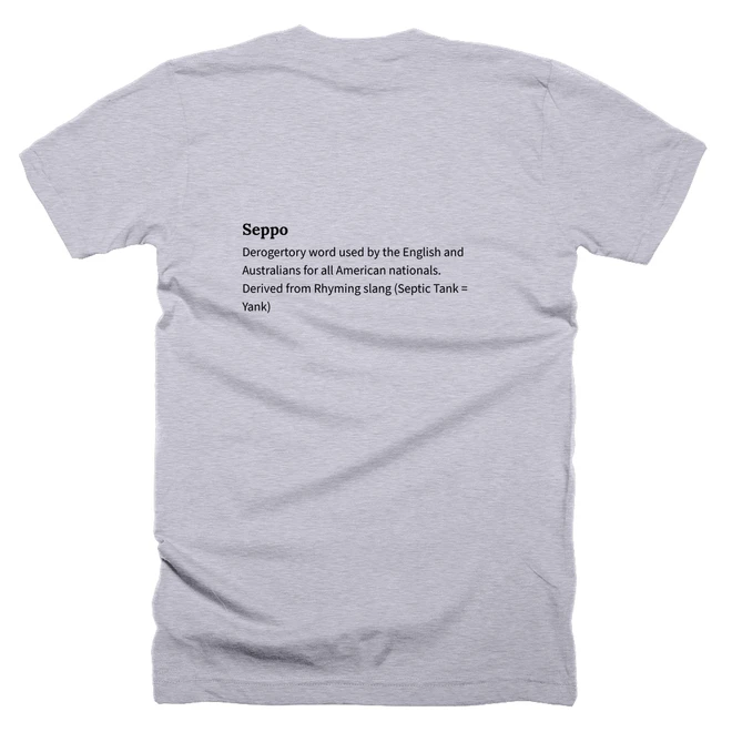 T-shirt with a definition of 'Seppo' printed on the back
