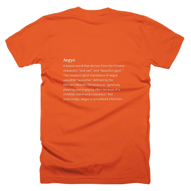 T-shirt with a definition of 'Aegyo' printed on the back