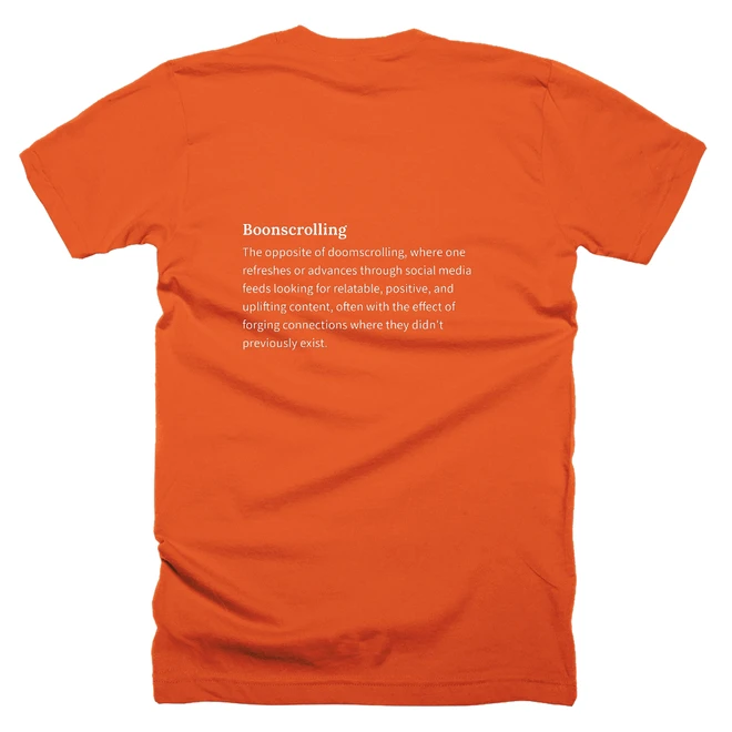 T-shirt with a definition of 'Boonscrolling' printed on the back