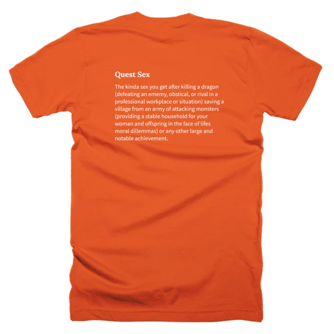 T-shirt with a definition of 'Quest Sex' printed on the back