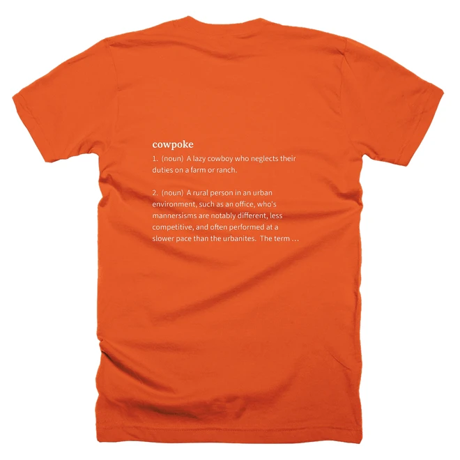 T-shirt with a definition of 'cowpoke' printed on the back
