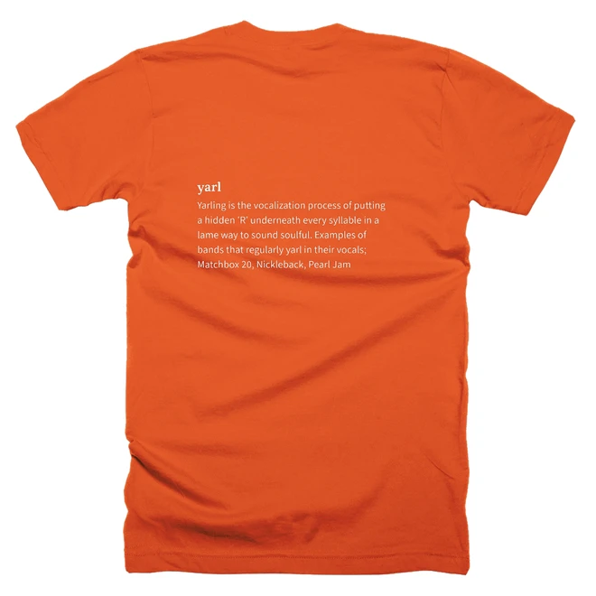 T-shirt with a definition of 'yarl' printed on the back