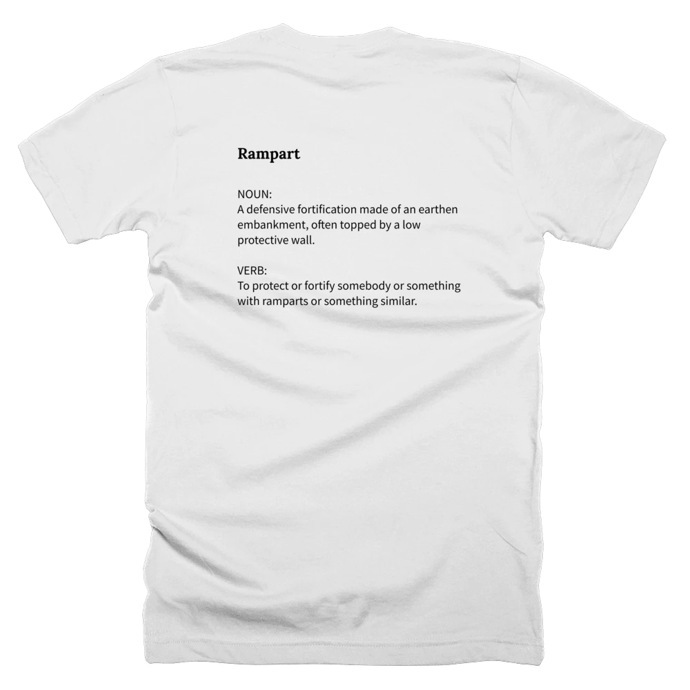 T-shirt with a definition of 'Rampart' printed on the back