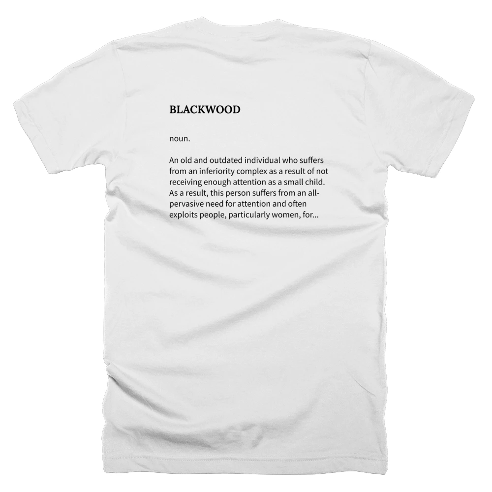 T-shirt with a definition of 'BLACKWOOD' printed on the back