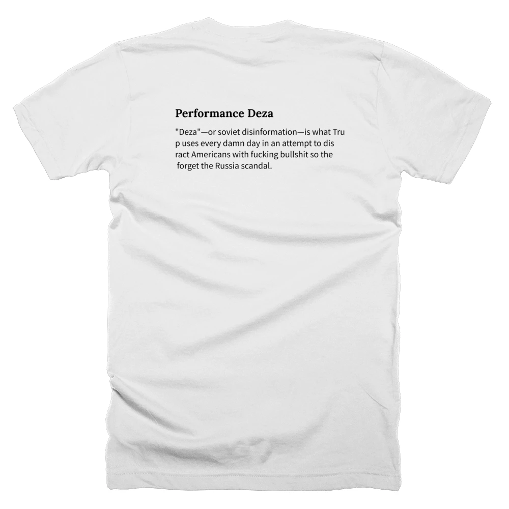T-shirt with a definition of 'Performance Deza' printed on the back