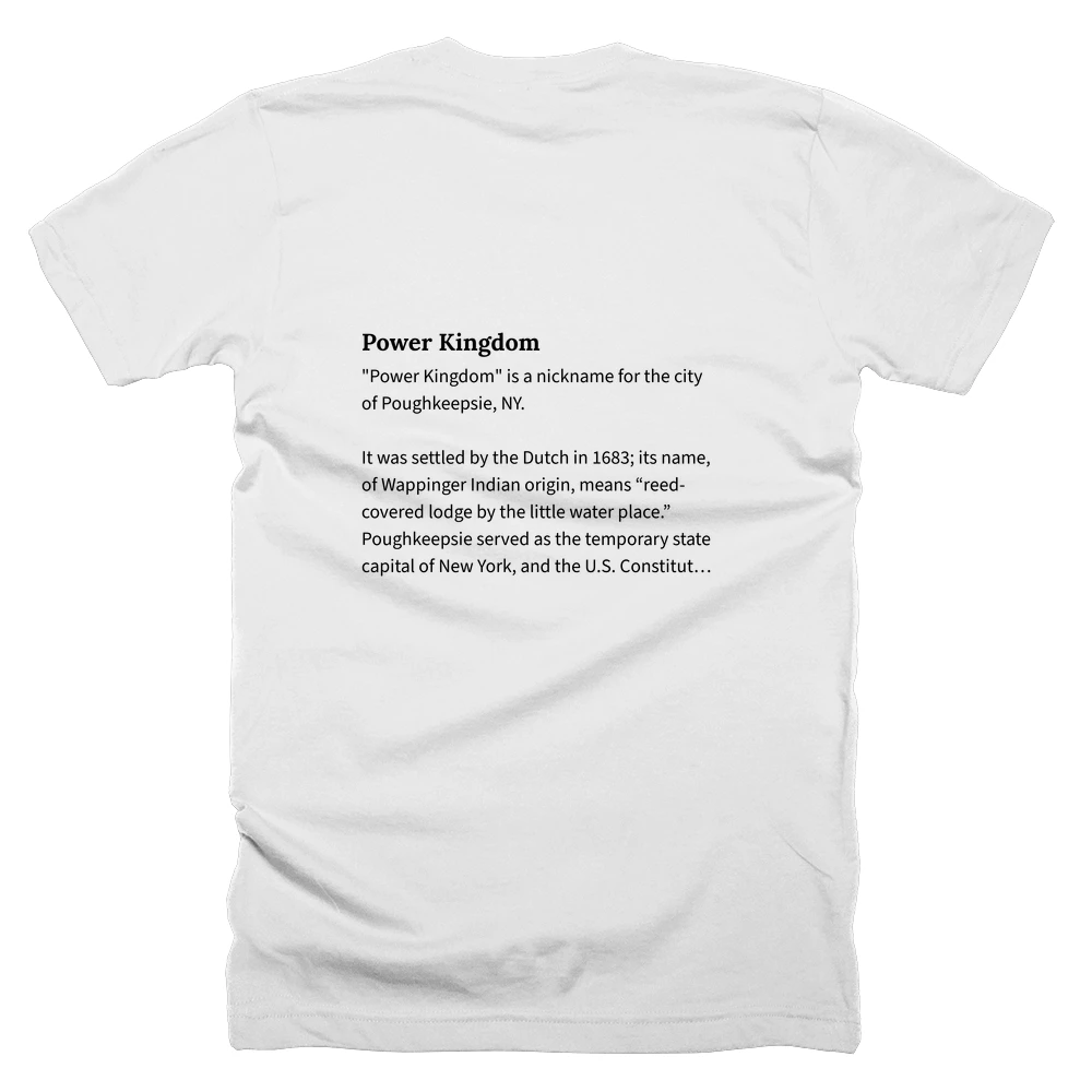 T-shirt with a definition of 'Power Kingdom' printed on the back