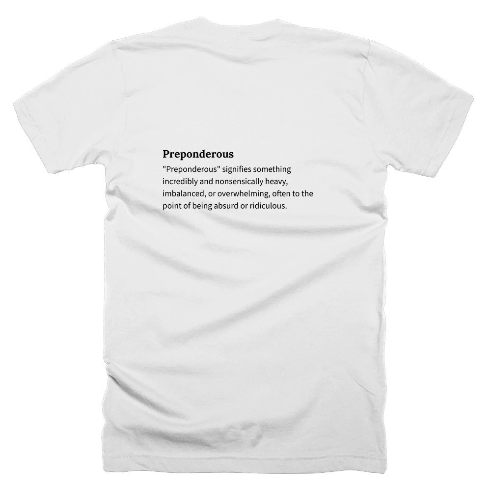 T-shirt with a definition of 'Preponderous' printed on the back