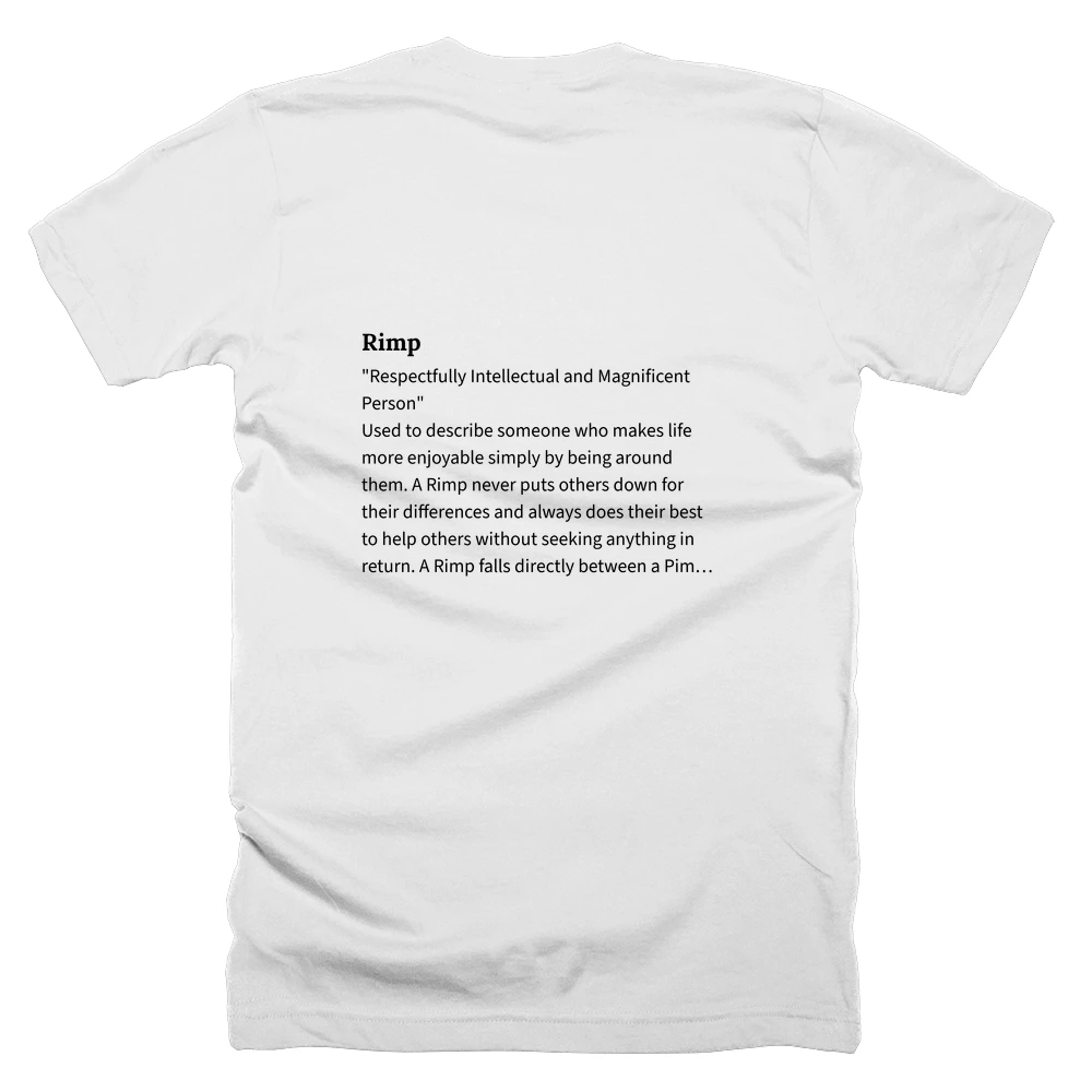 T-shirt with a definition of 'Rimp' printed on the back