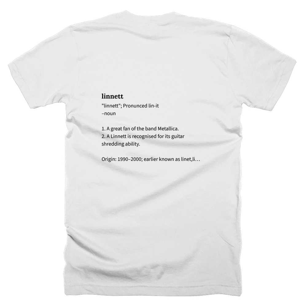 T-shirt with a definition of 'linnett' printed on the back