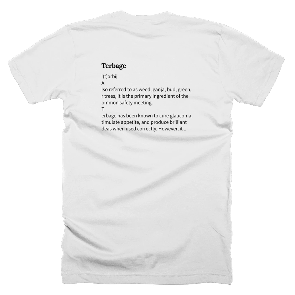 T-shirt with a definition of 'Terbage' printed on the back
