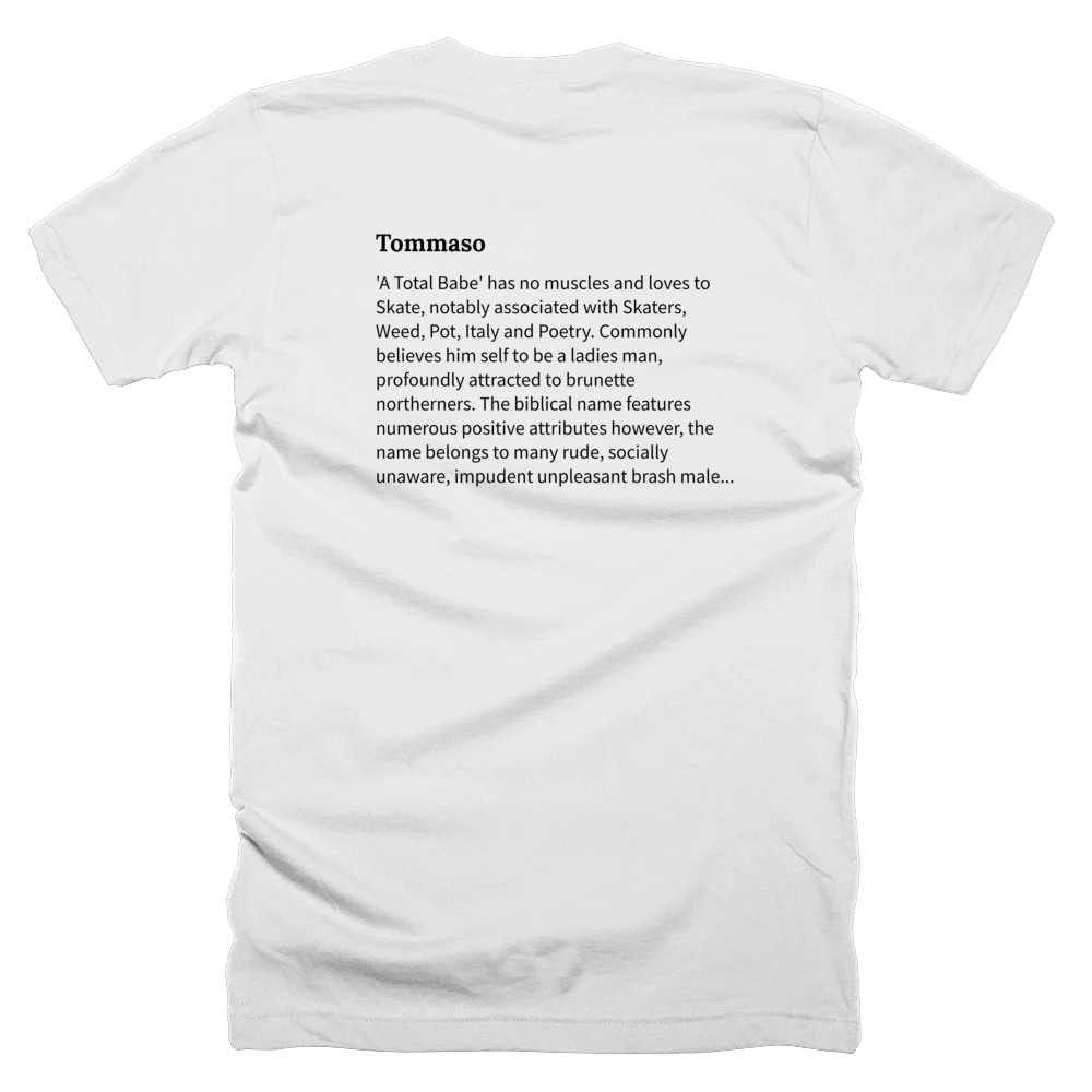 T-shirt with a definition of 'Tommaso' printed on the back