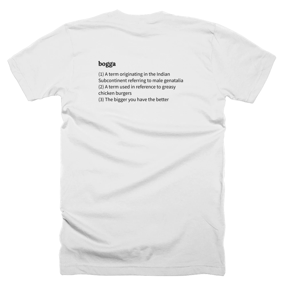 T-shirt with a definition of 'bogga' printed on the back