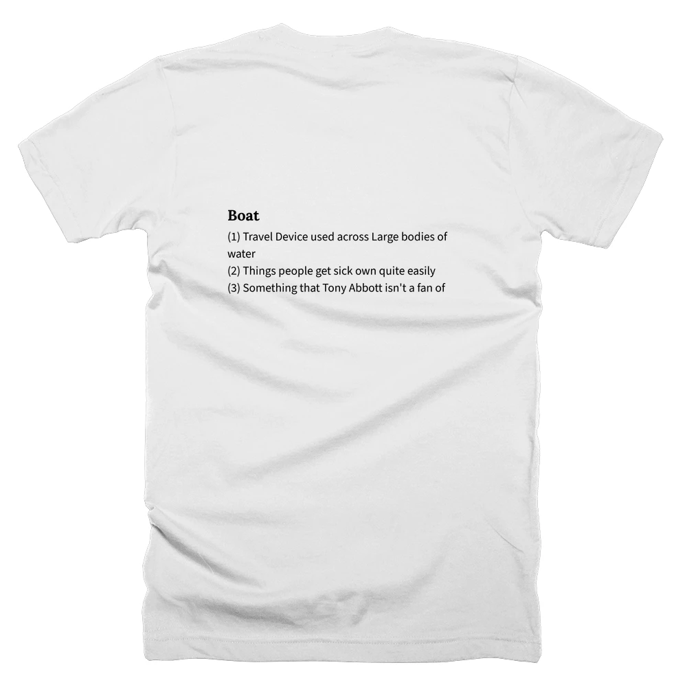 T-shirt with a definition of 'Boat' printed on the back