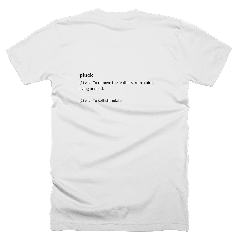 T-shirt with a definition of 'pluck' printed on the back