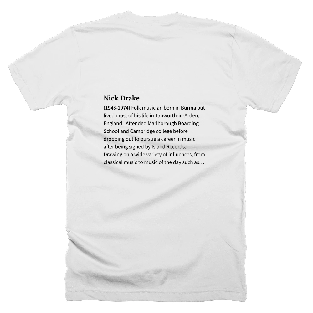 T-shirt with a definition of 'Nick Drake' printed on the back