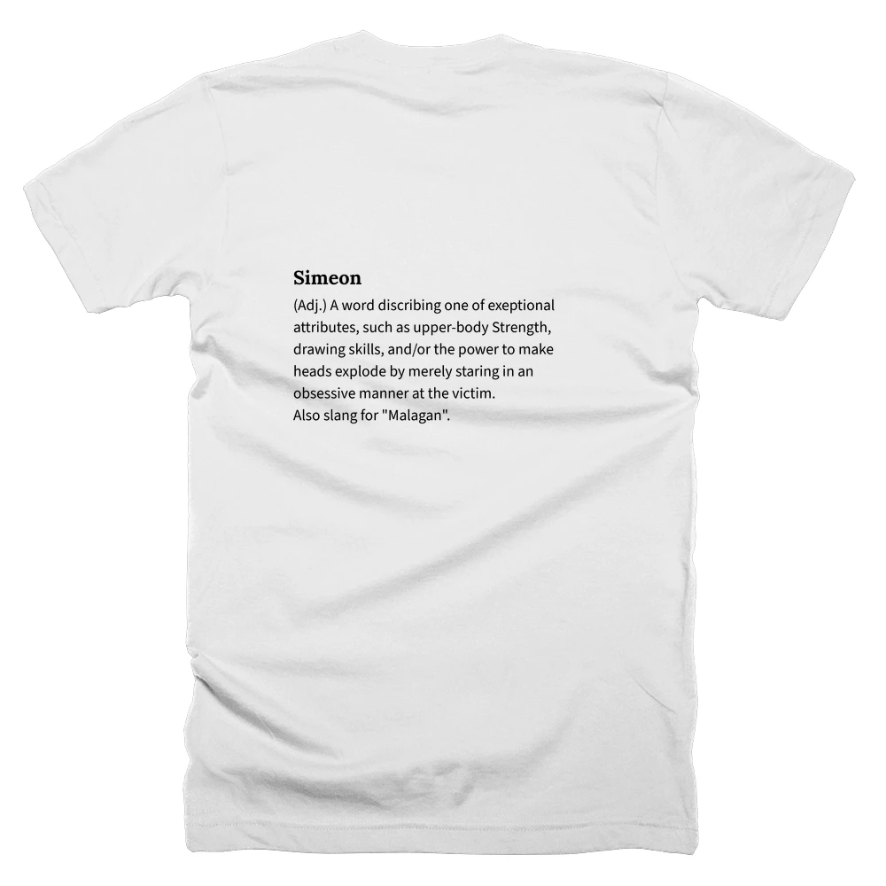 T-shirt with a definition of 'Simeon' printed on the back