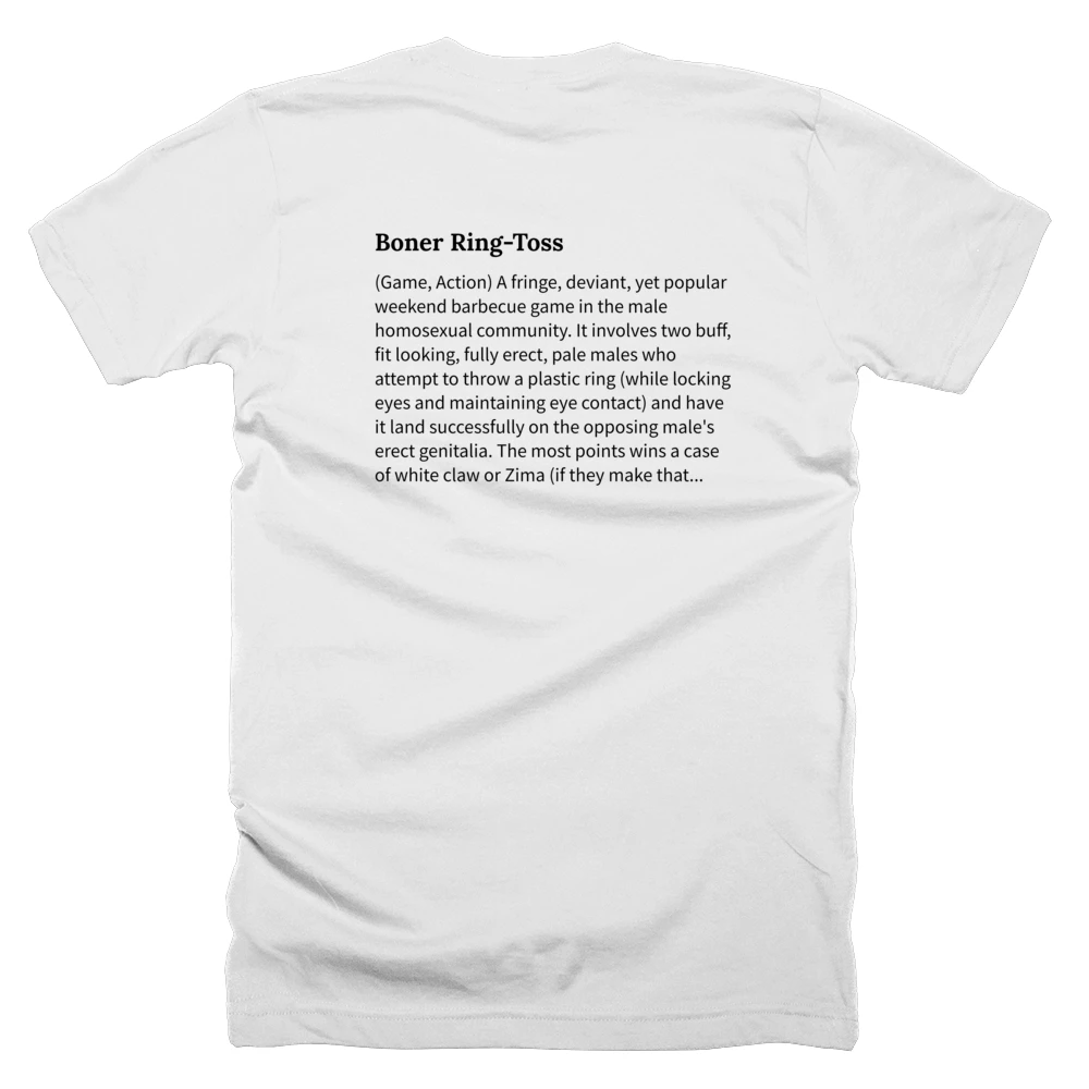 T-shirt with a definition of 'Boner Ring-Toss' printed on the back