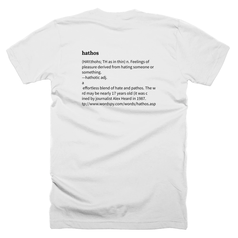 T-shirt with a definition of 'hathos' printed on the back