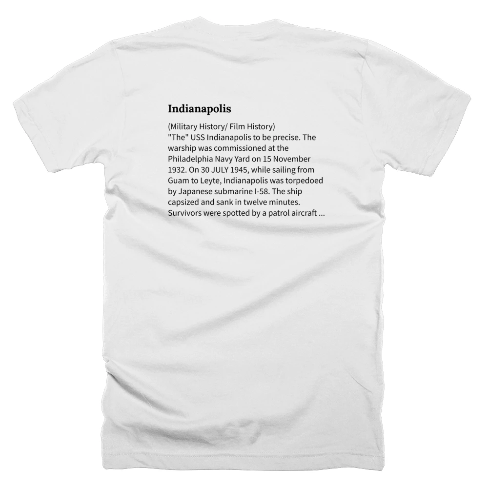 T-shirt with a definition of 'Indianapolis' printed on the back