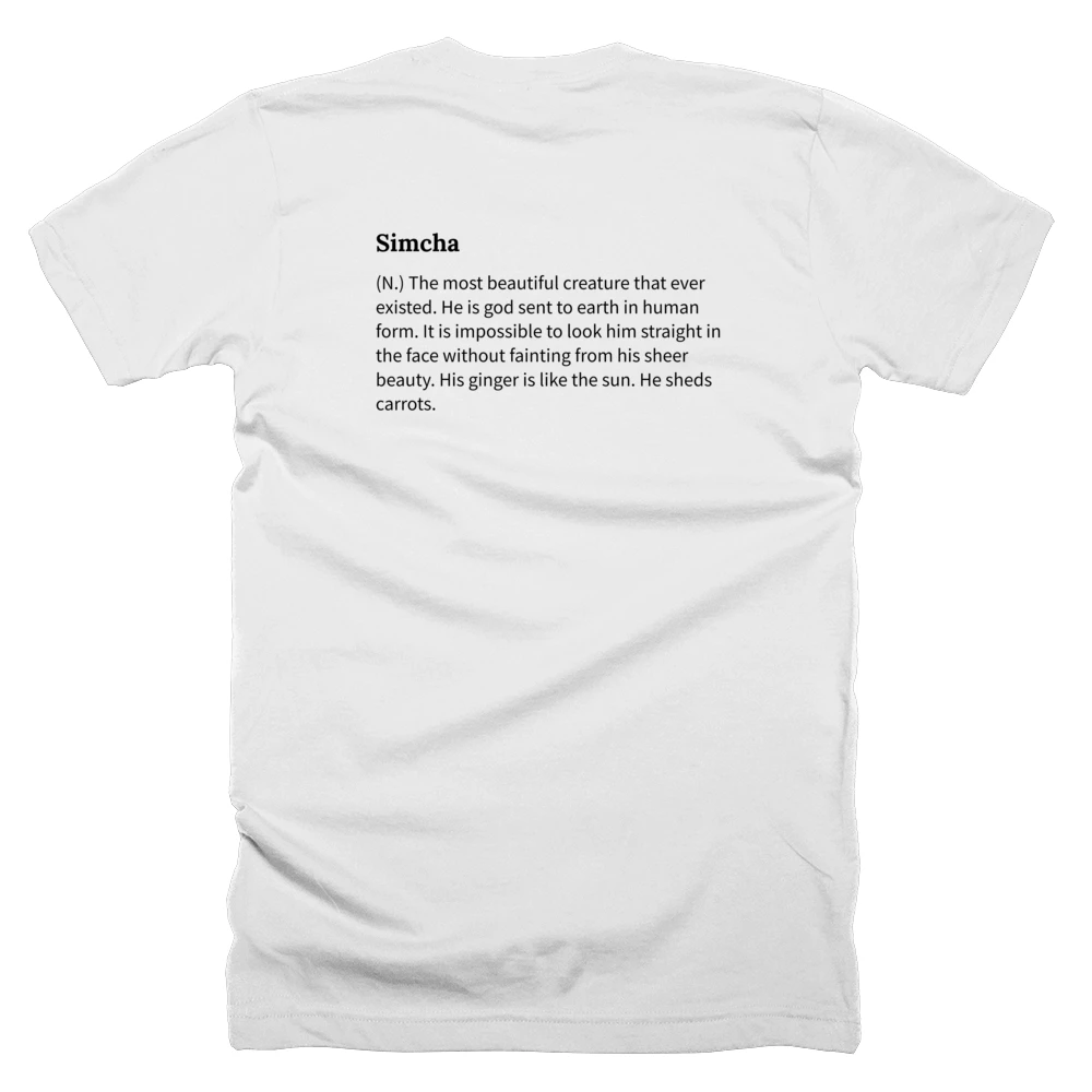 T-shirt with a definition of 'Simcha' printed on the back